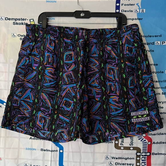 Gecko Hawaii Other - VTG Gecko Hawaii Shorts XXL Neon Abstract Pattern 90s Retro Swim Trunks Volley